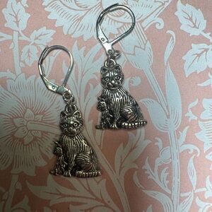 Silver Cat Charm Earrings Accessories